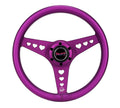 NRG All Aluminum Steering Wheel 330mm - Heart Cut Out- Ergonomic Grip- Anadized Purple