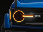 Raxiom 21-26 Ford Bronco LED Halo Headlights with Amber Backlight- Black Housing- Clear Lens