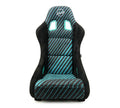 NRG FRP Bucket Seat - 20 Year Anniversary - Microfiber Black w/ Green Stripes & Arrow Design -Medium