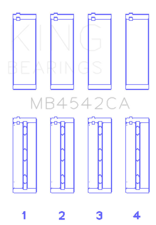 King Nissan VQ20DE, VQ25DD, VQ30DE/DD/DET, VQ35DE (Size +0.5mm) Crankshaft Main Bearing (Set of 4)