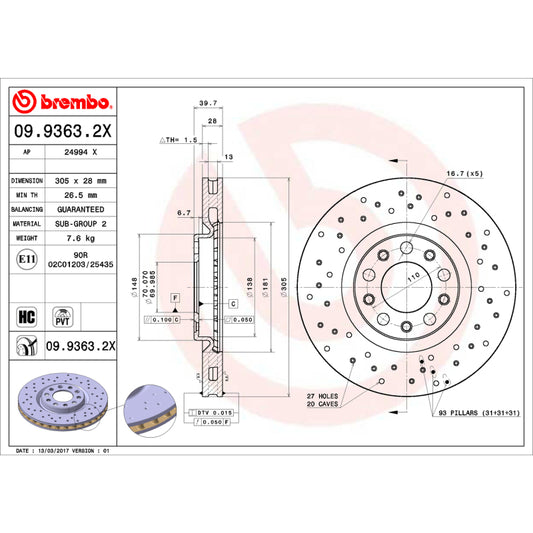 Brembo OE 16-17 Chrysler 200/13-16 Dodge Dart Friction Brake Disc