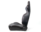 NRG Reclinable Racing Seats (Pair) Black Leather w/NRG Logo Red Stitch